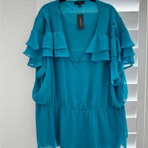 Lane Bryant teal ruffle blouse size 28